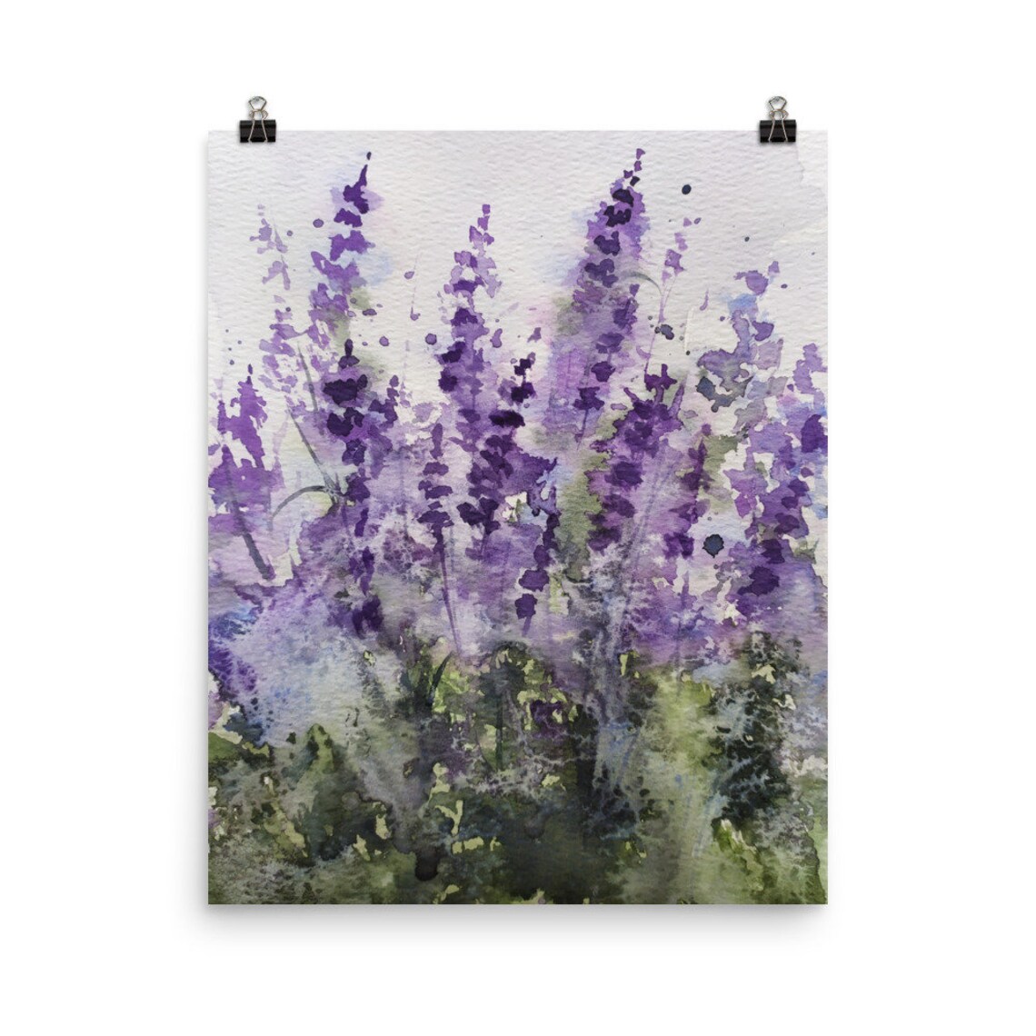 Lavender Watercolor Botanical Print, Purple Flowers