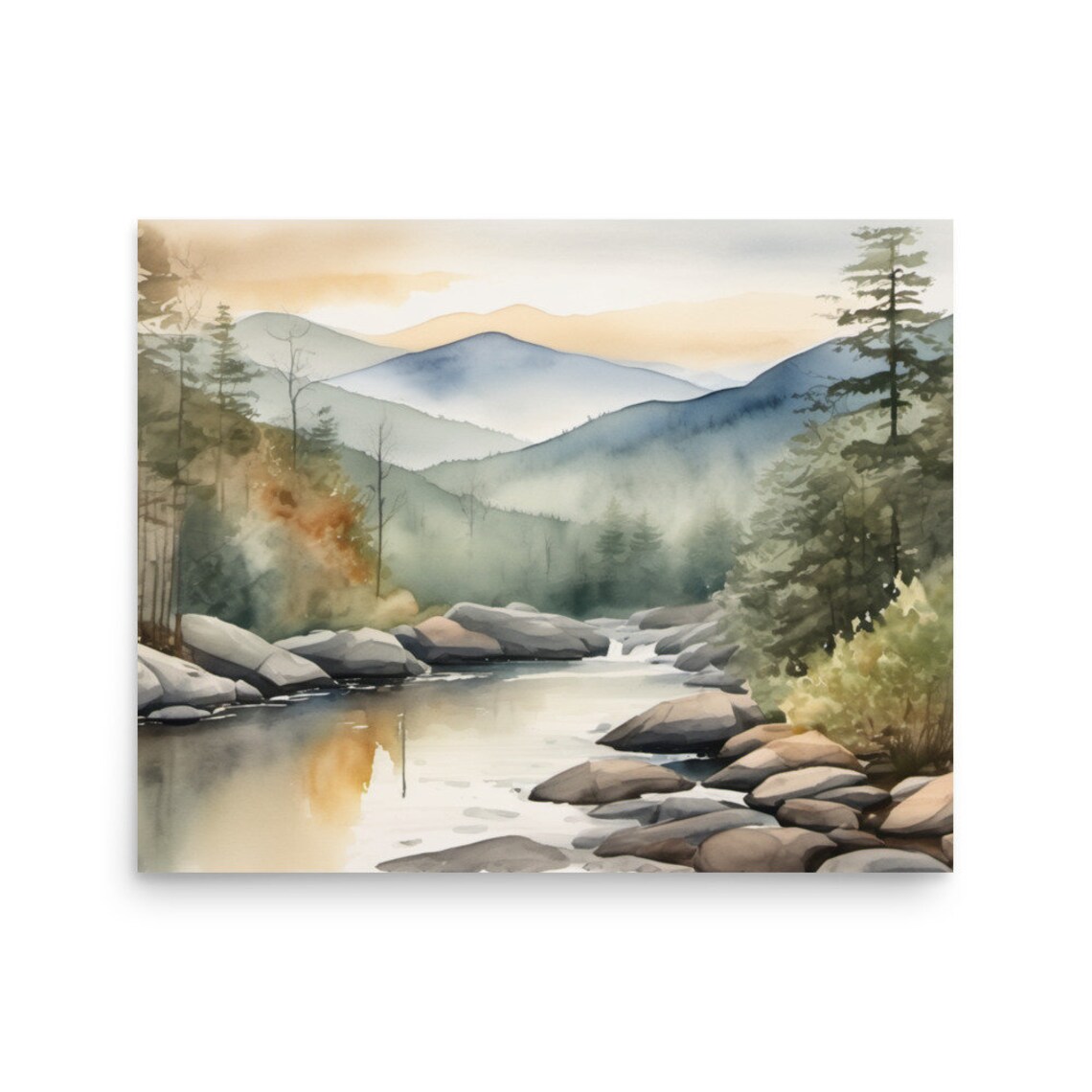 Salmon River Idaho Landscape Watercolor Art Print - Image 3