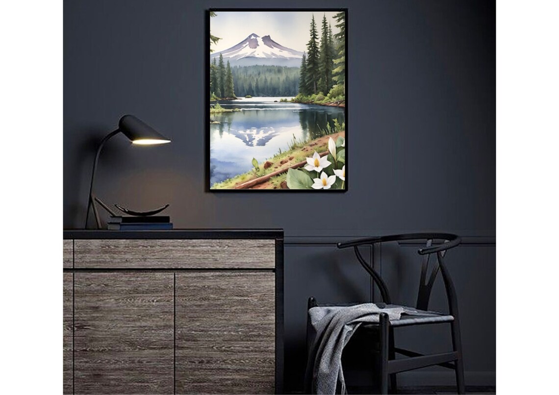 Trillium Lake Watercolor Art Print, Mt Hood Oregon - Image 2