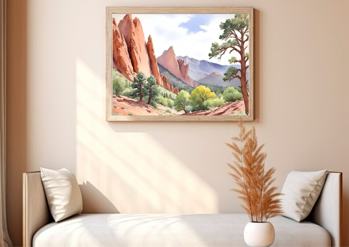 Garden Of Gods Colorado Watercolor Landscape Art Print - Image 4