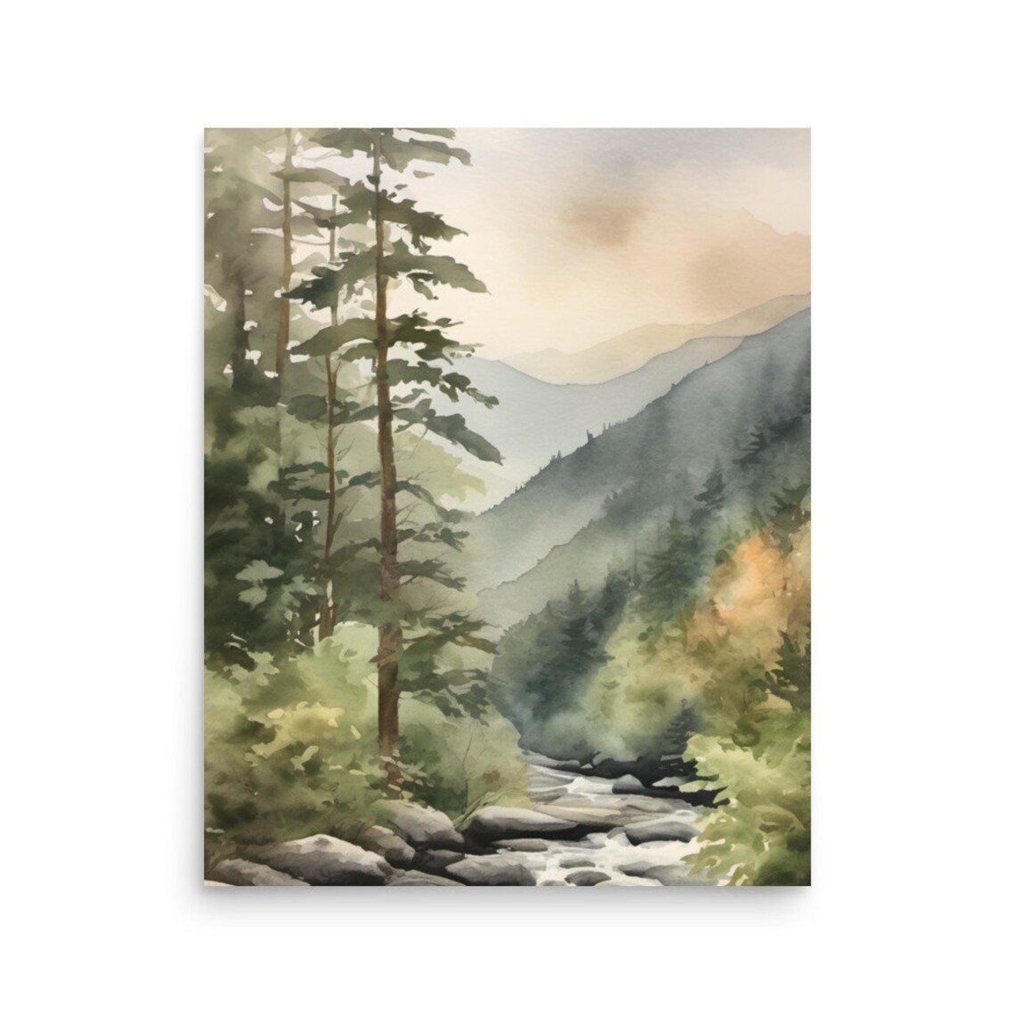 Great Smoky Mountains Watercolor Art Print, Foggy Forest - Image 4