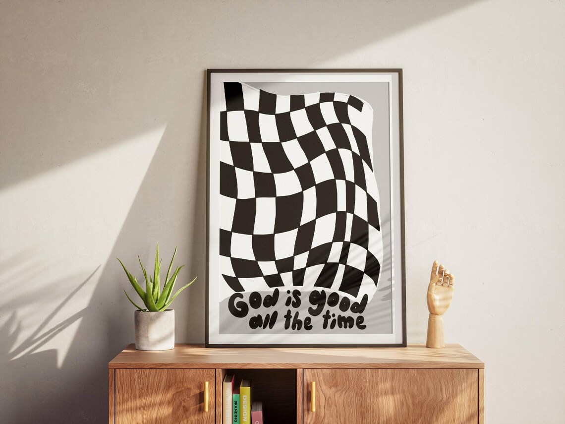 God Is Good All The Time Checkerboard Retro Modern Faith Poster - Image 2