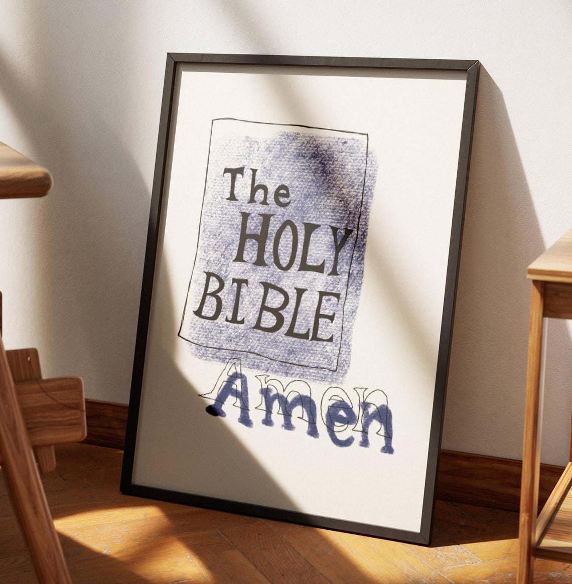 The Holy Bible Amen Hand Drawn Blue Christian Scripture Poster - Image 3