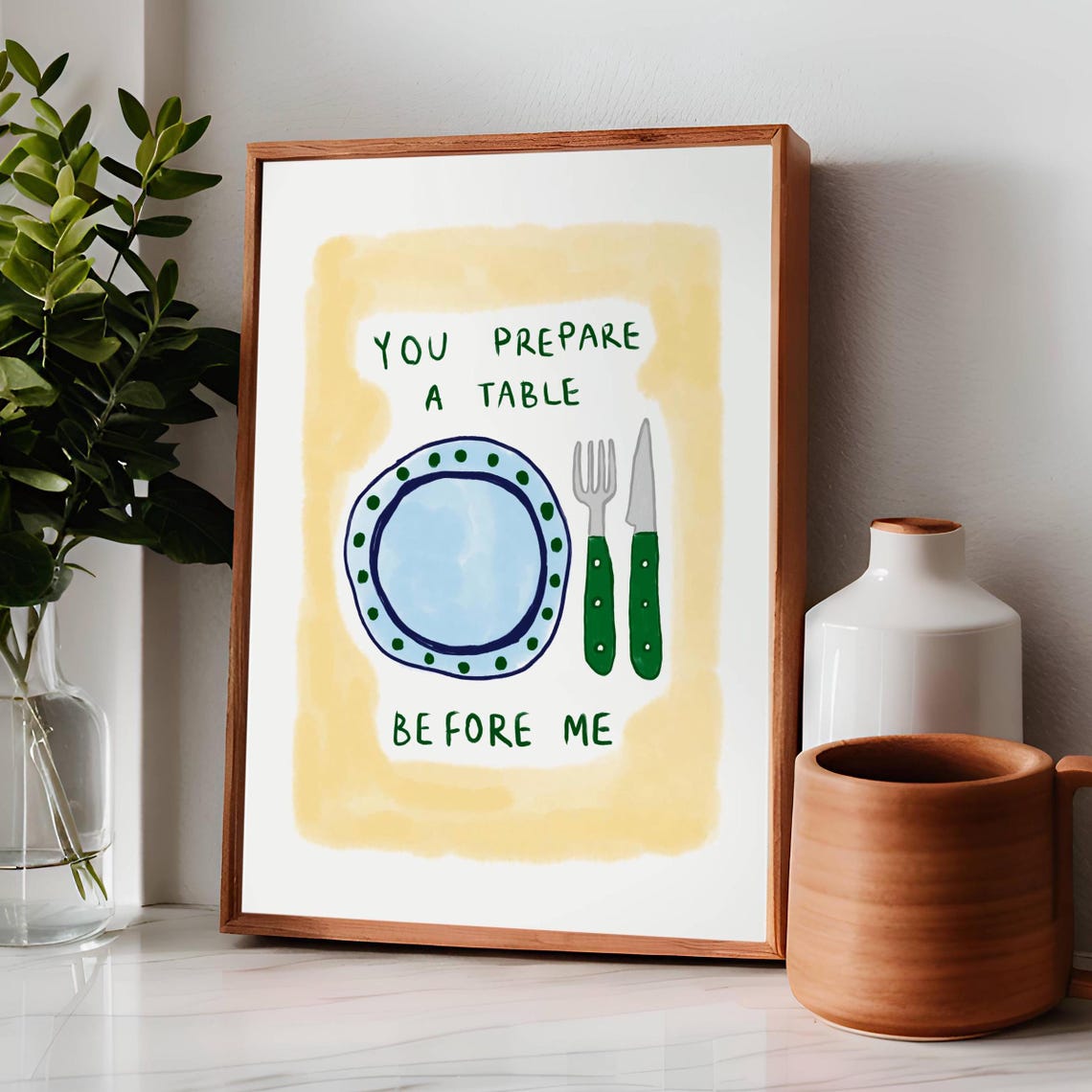 Psalm 23 You Prepare a Table Before Me Watercolor Kitchen Faith Poster