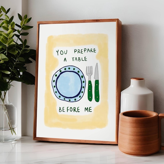 Psalm 23 You Prepare a Table Before Me Watercolor Kitchen Faith Poster