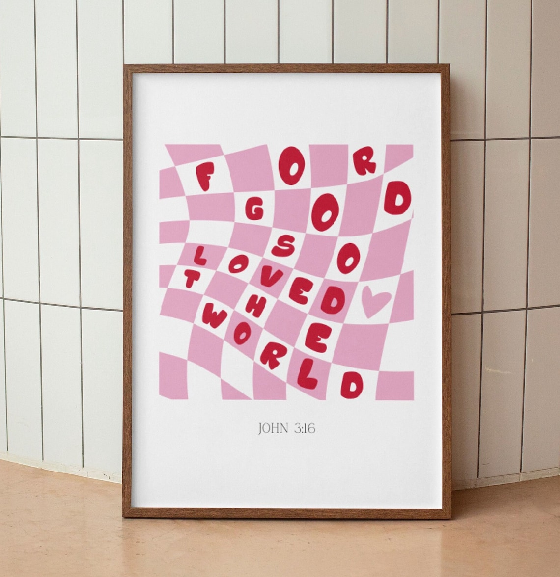 For God So Loved the World, Retro Scripture Art Print