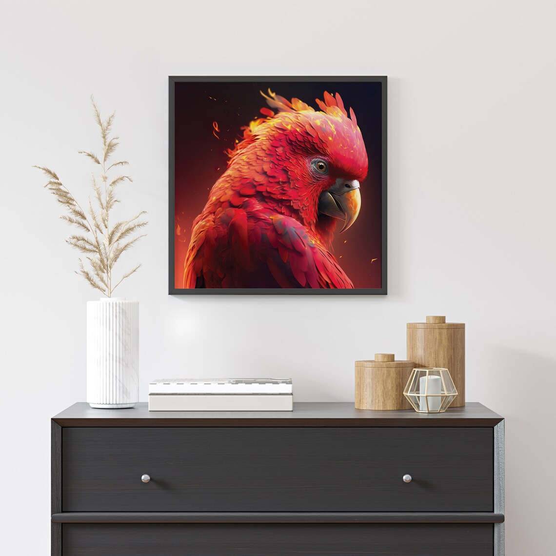 Scarlet Red Parrot Fiery Feathered Tropical Bird Portrait Poster - Image 5