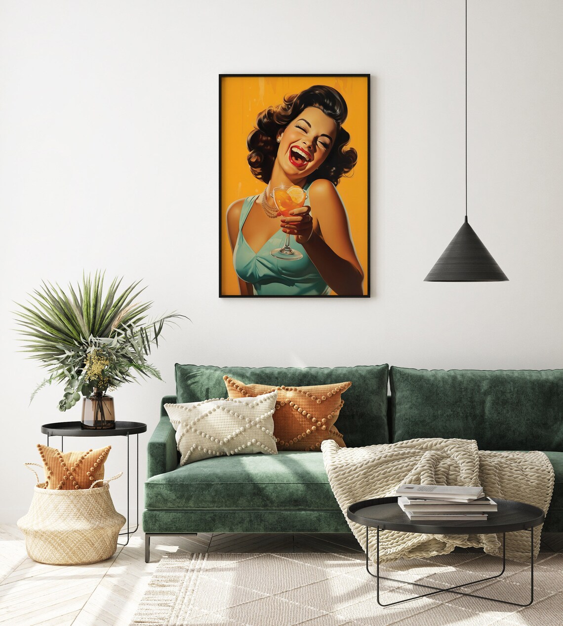 Vintage Pin Up Woman Laughing Cocktail Retro Bar Decor Poster - Image 2