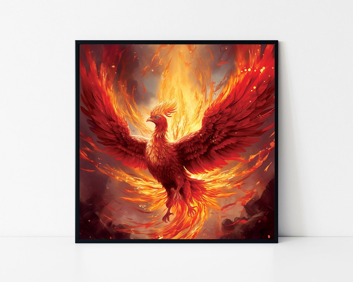 Majestic Phoenix Rising Flames Rebirth Fire Bird Fantasy Poster
