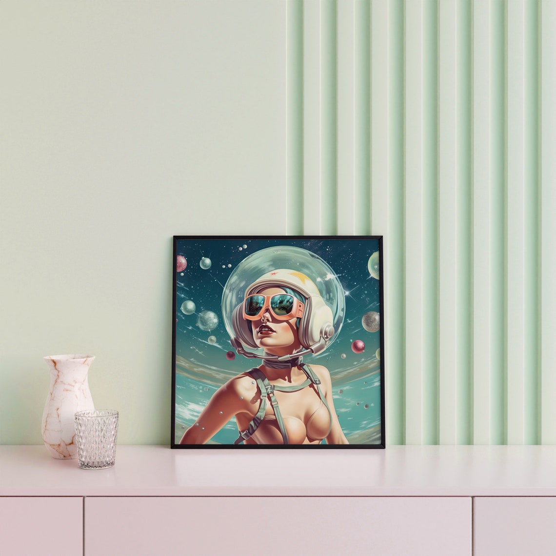 Retro Pinup Woman Astronaut In Space Helmet Vintage Sci Fi Poster - Image 5