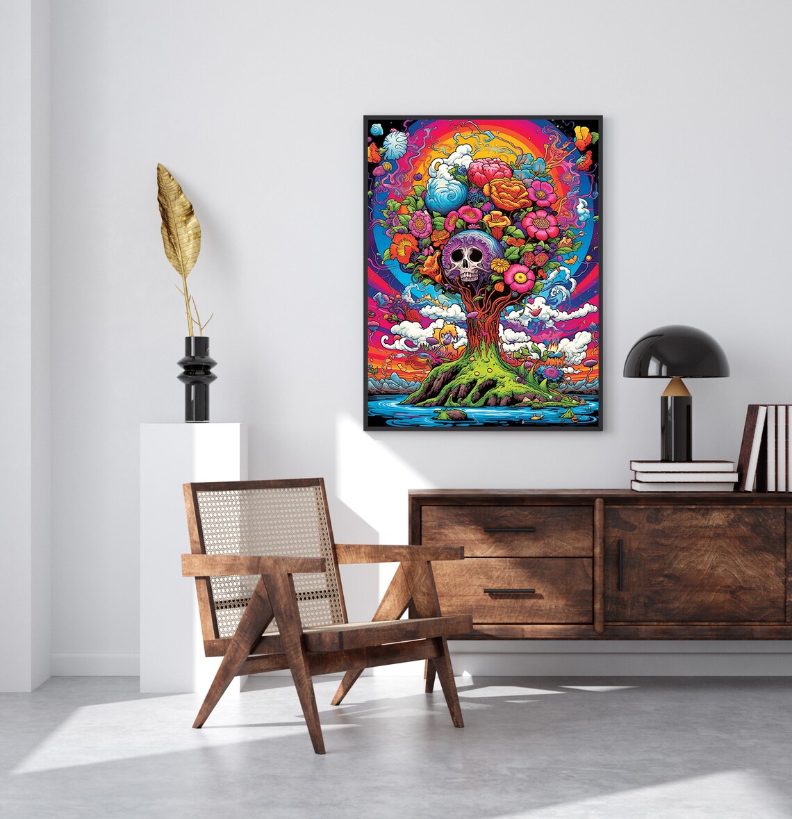 Psychedelic Tree of Life Skull Flowers Trippy Nature Spirit Poster - Image 4