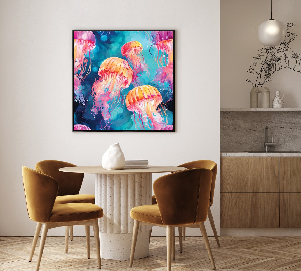 Psychedelic Jellyfish Watercolor Orange Sea Ocean Bloom Poster - Image 2