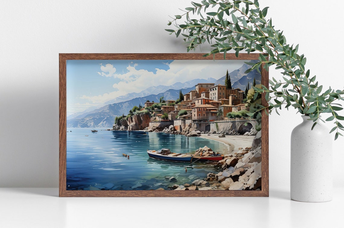 Beautiful City By The Coast Framed Poster Coastal Town Watercolor Poster Coastal Gem Watercolor Wall Art Seaview City Watercolor - Image 5