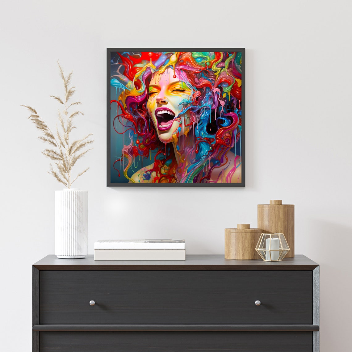 Screaming Woman Fluid Paint Colorful Abstract Face Expression Poster - Image 3