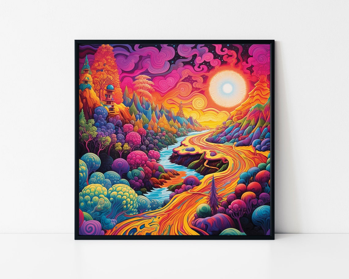 Psychedelic Rainbow Valley Road Trip Trippy Sunset Landscape Poster