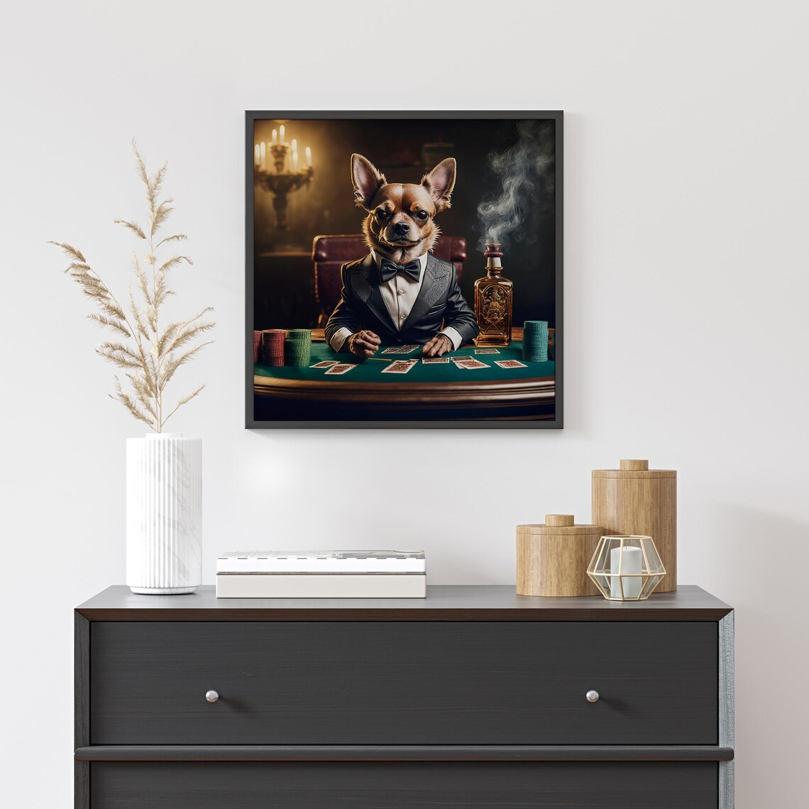 Chihuahua In Tuxedo Playing Poker Casino Night Dog Art Poster - Image 2