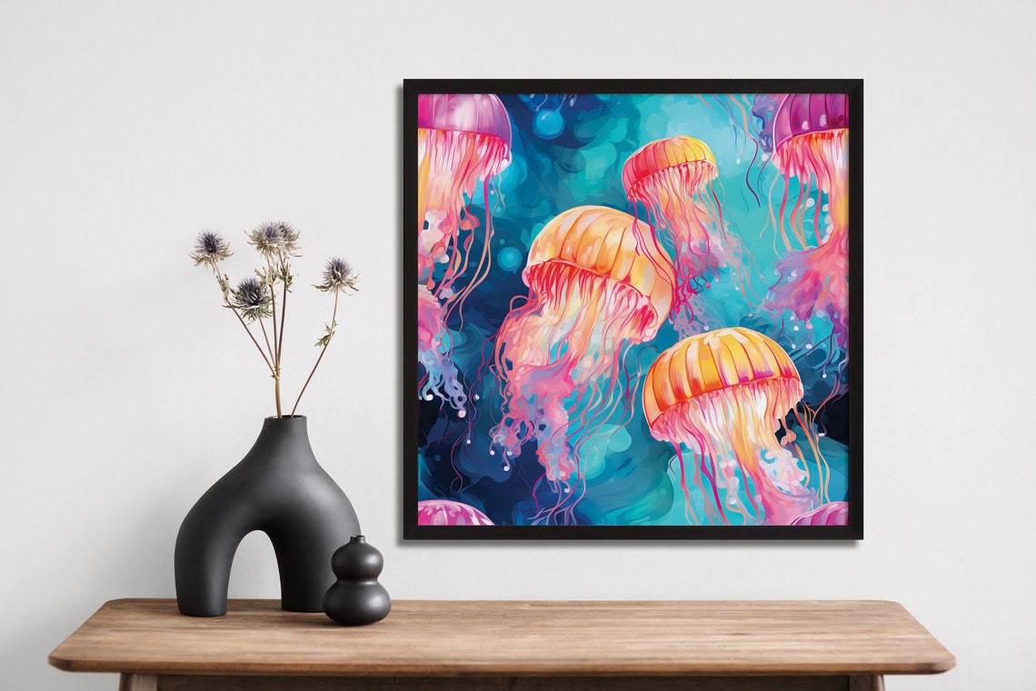 Psychedelic Jellyfish Watercolor Orange Sea Ocean Bloom Poster - Image 4