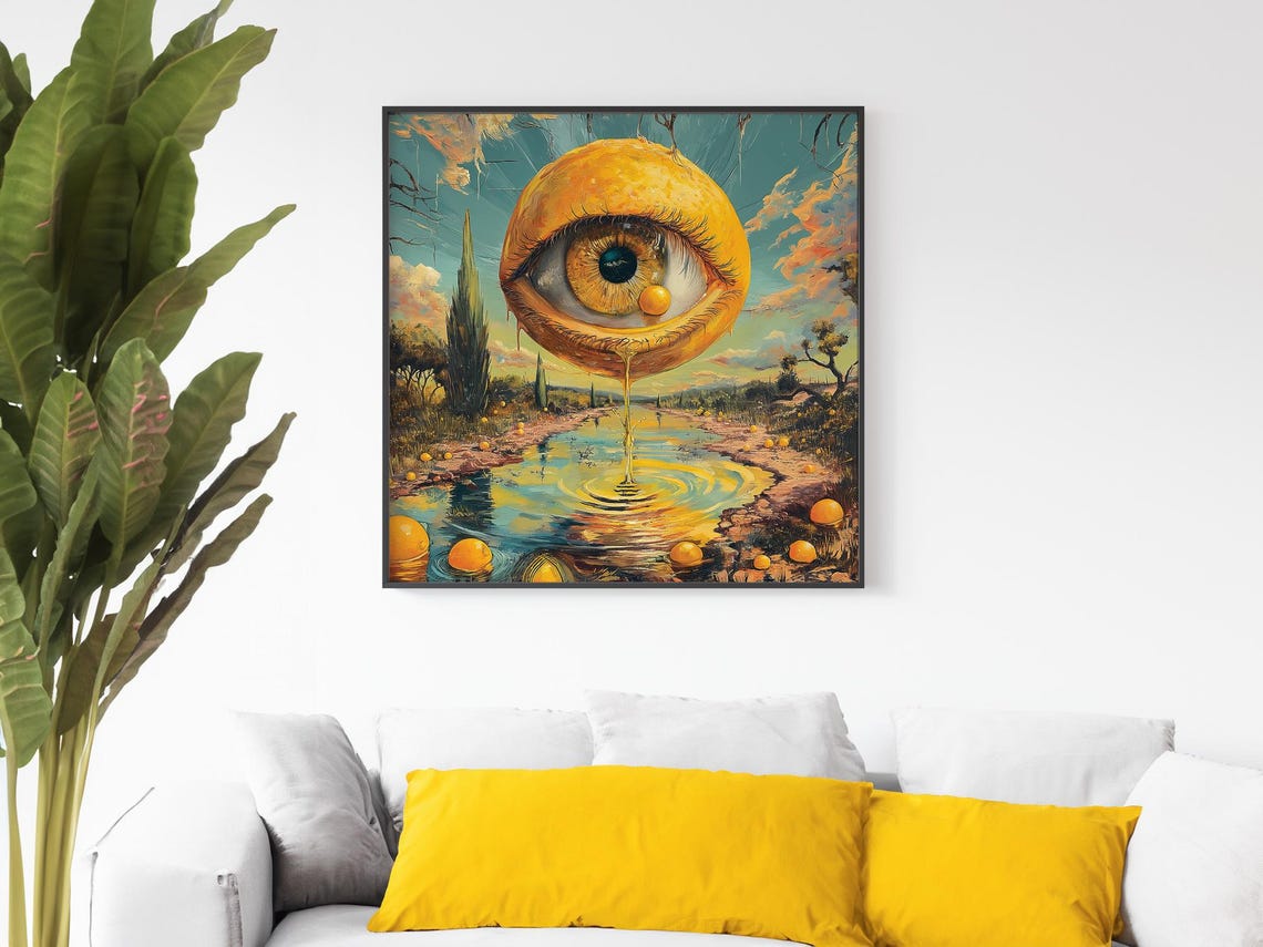 Surreal Lemon Eye Crying Over River Dreamlike Landscape Art Poster - Image 5