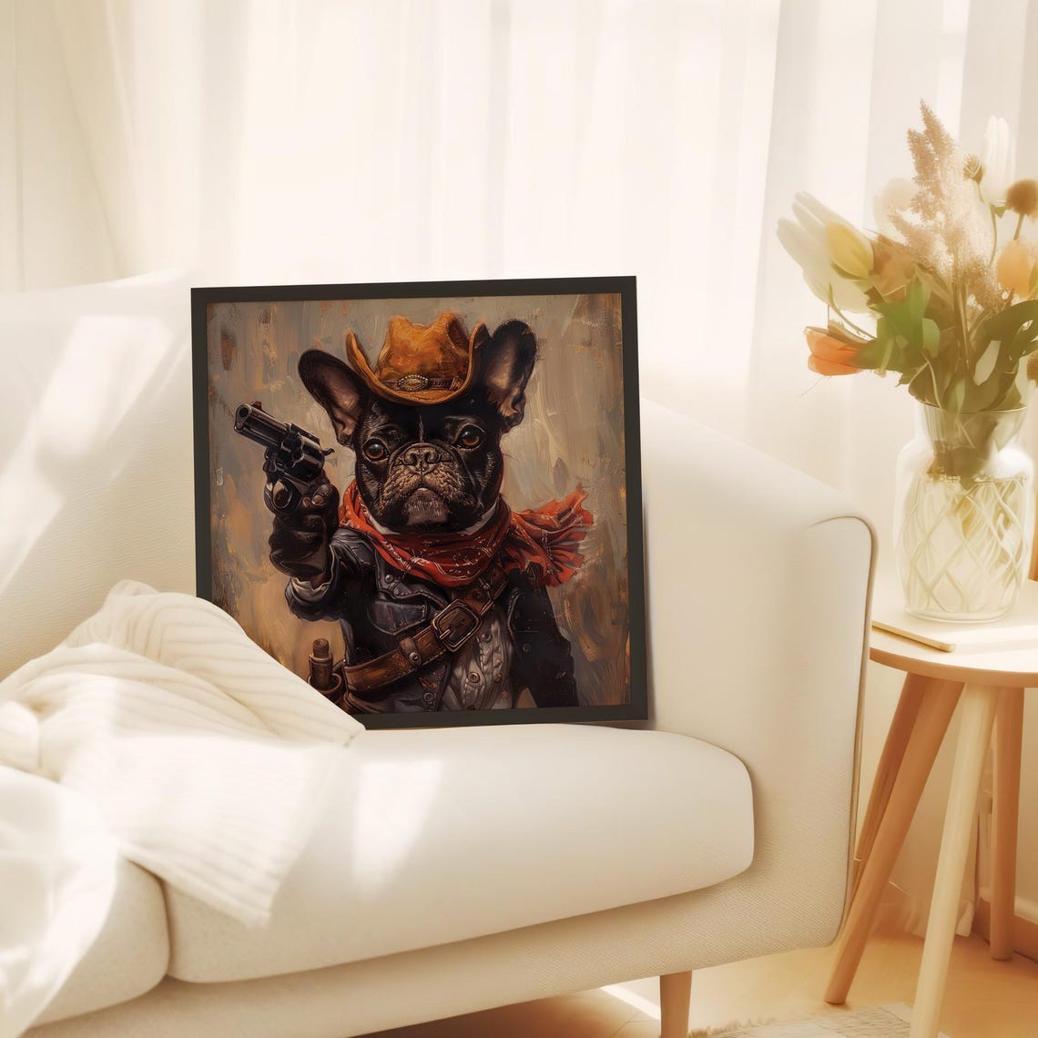 French Bulldog Cowboy Framed Poster Painting Of A Bulldog As A Cowboy With A Gun Bulldog Western Style Dogs Lovers Wall Art Bulldog Art - Image 5