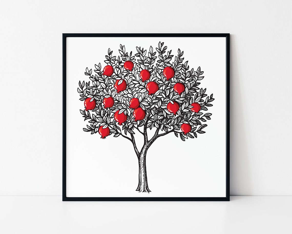 Pomegranate Illustration Tree Framed Poster Pomegranate Tree Drawing Wall Art Pomegranate Tree Wall Hanging Poster Home Decoration Art