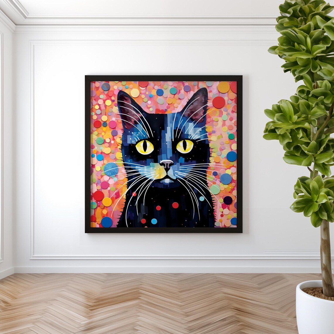 Black Cat Confetti Dots Colorful Mosaic Playful Feline Art Poster - Image 5