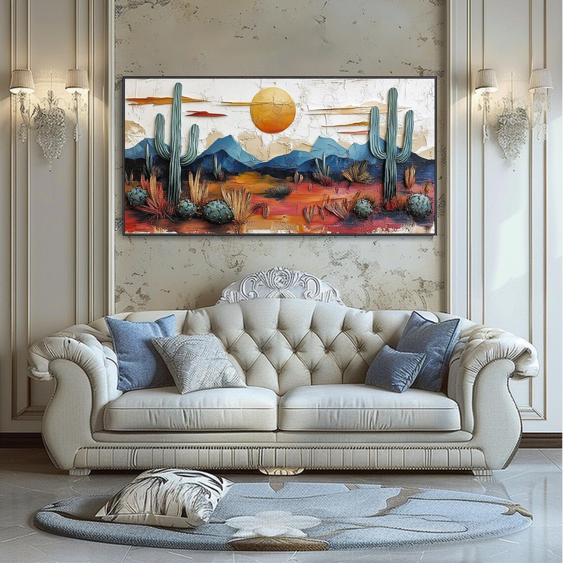 Cactus in Desert Impasto Painting, Minimalist Art - Image 4