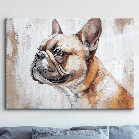 Orange Beige French Bulldog Dog Pet Abstract Modern Oil Painting Wall Art Framed Canvas Poster Print Home Kitchen Office Decor Gifts