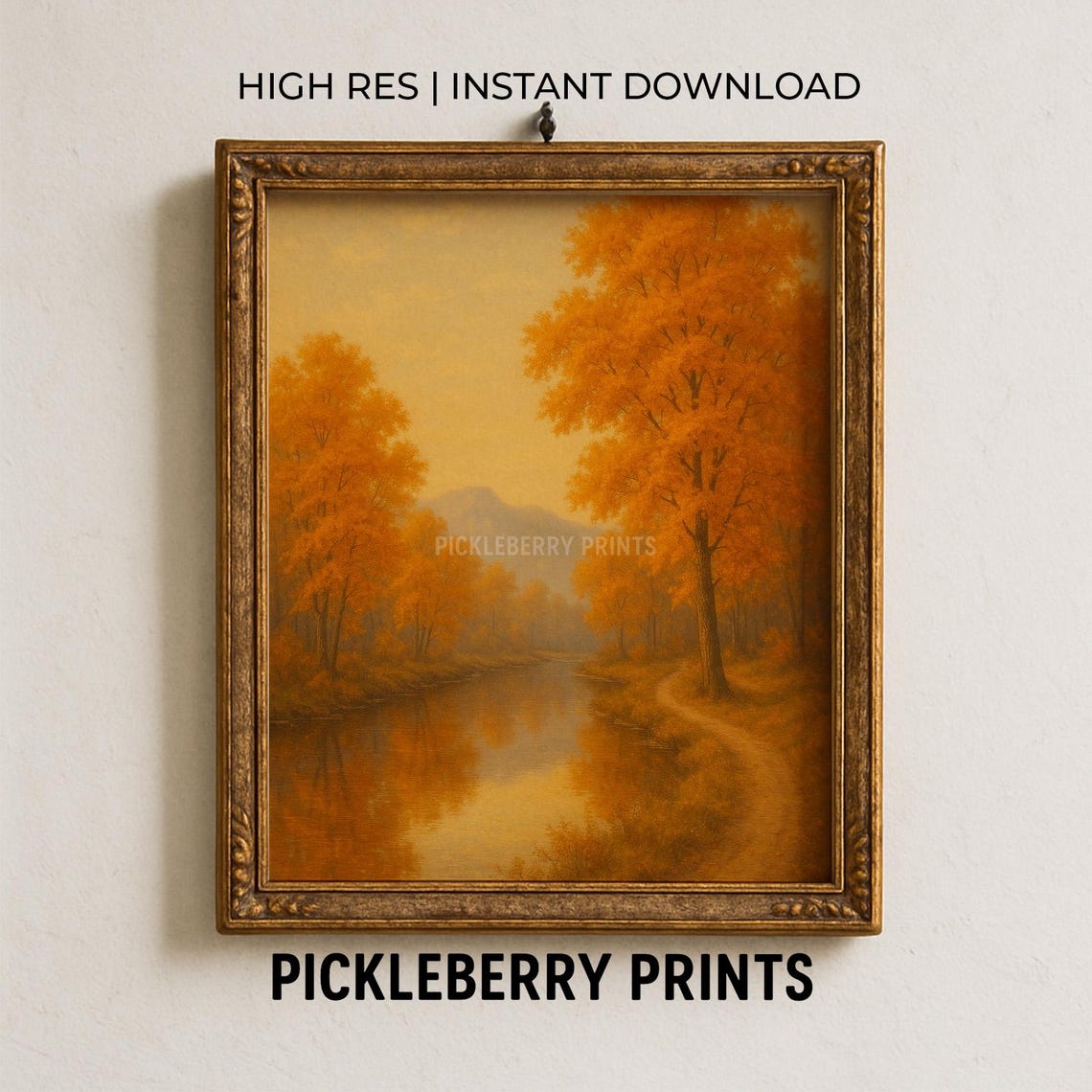 Golden Autumn Trees By River Warm Fall Landscape Painting Poster