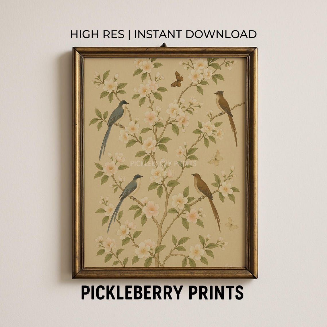Chinoiserie Wall Art Vintage Birds And Flowers Print Instant Botanical Home Decor Nature