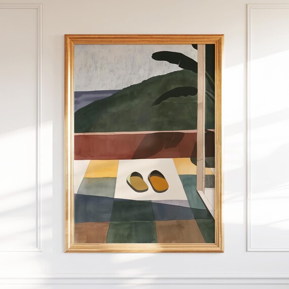 Tropical Modern Wall Art Minimalist Indoor Slippers Print Abstract Balcony Scene Color Block For Boho Home Decor