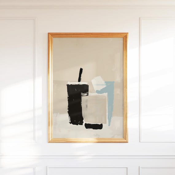 Ice Drink Wall Art Still Life Abstract Painting Neutral Home Decor Kitchen Print Coastal Gift