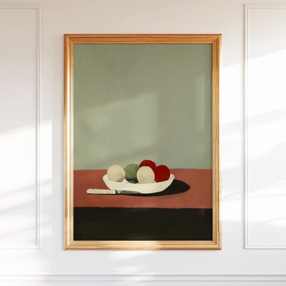 Calm Minimalist Fruit Bowl Still Life in Warm Earthy Tones Poster