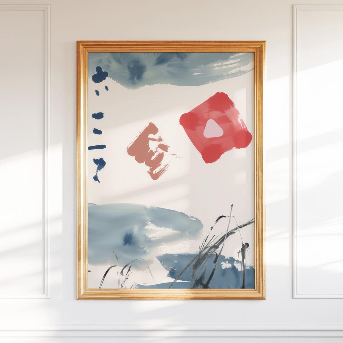 Abstract Diamond Suit Watercolor Poster Red Blue Zen Card Art