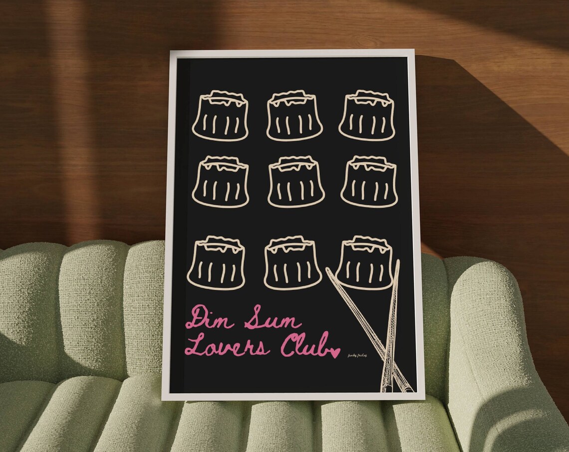 Dim Sum Lovers Club Shu Mai Black Pink Cute Foodie Wall Poster