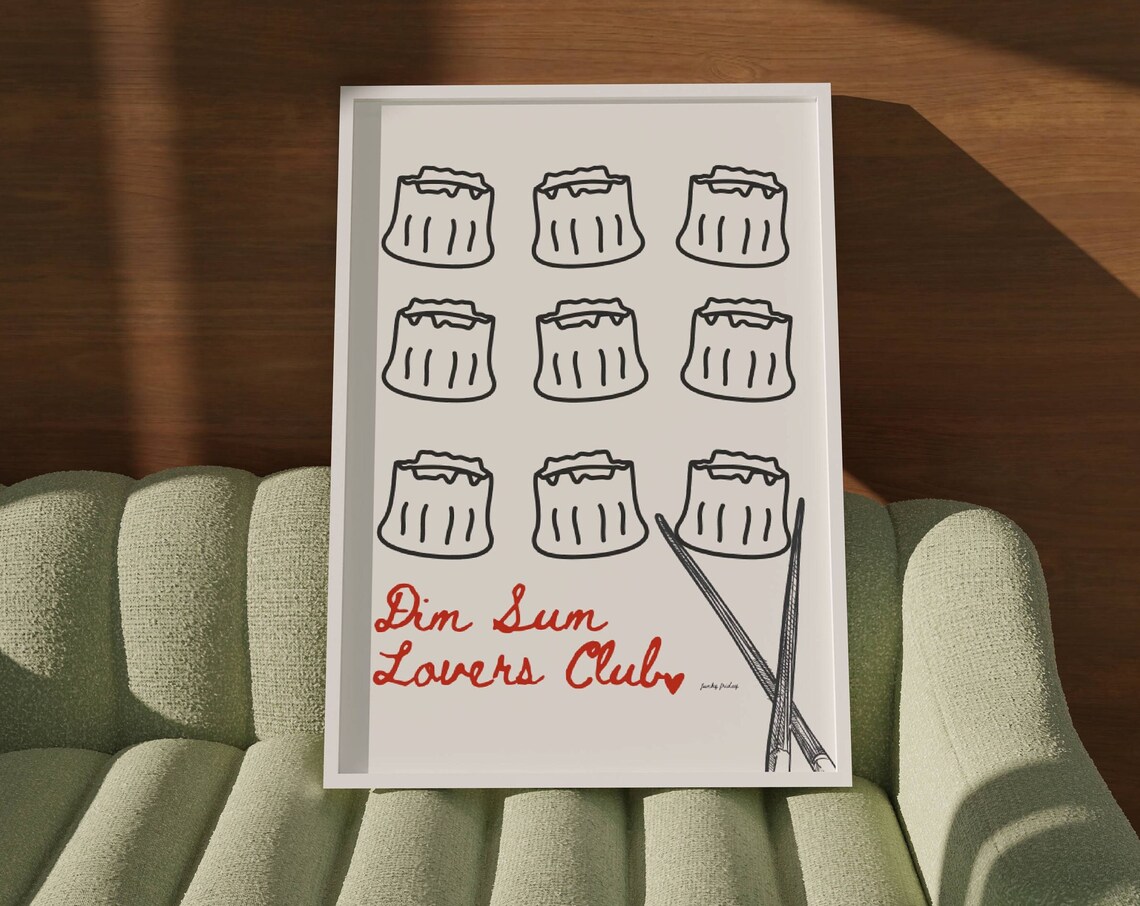 Cream Dim Sum Lovers Club Shu Mai Minimal Line Art Food Poster