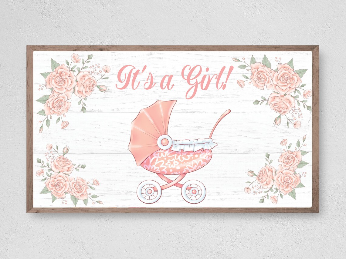 Its A Girl Baby Announcement Art For Nursery Decor