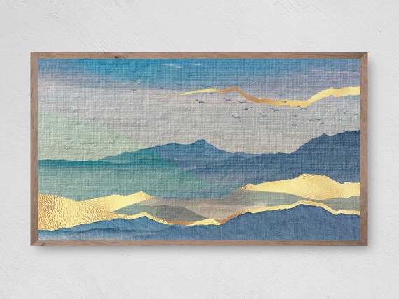 Frame Tv Art Golden Mountain Views Art Tv Abstract Art For Frame