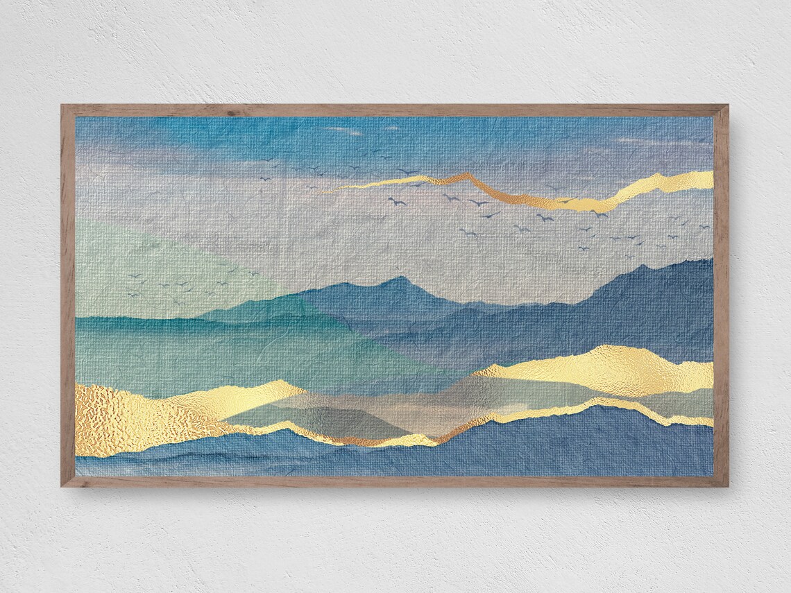 Frame Tv Art Golden Mountain Views Art Tv Abstract Art For Frame