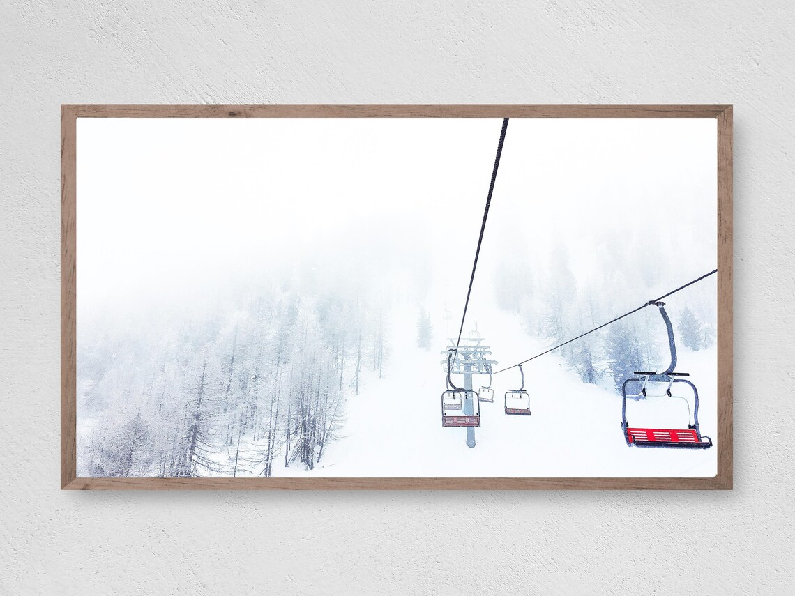 Winter Ski Lift Christmas Wall Art Print