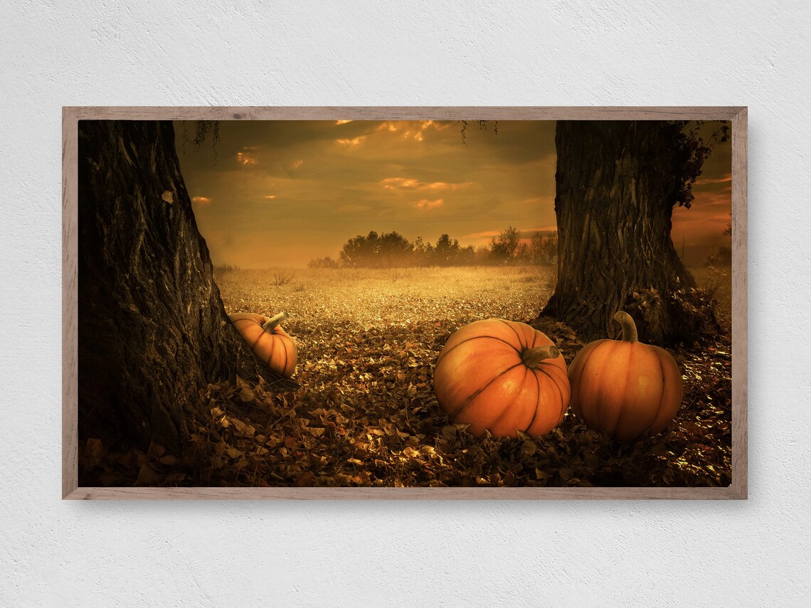 Pumpkins In The Leaves Art Print, Fall Decor