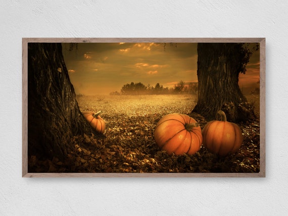 Pumpkins In The Leaves Art Print, Fall Decor