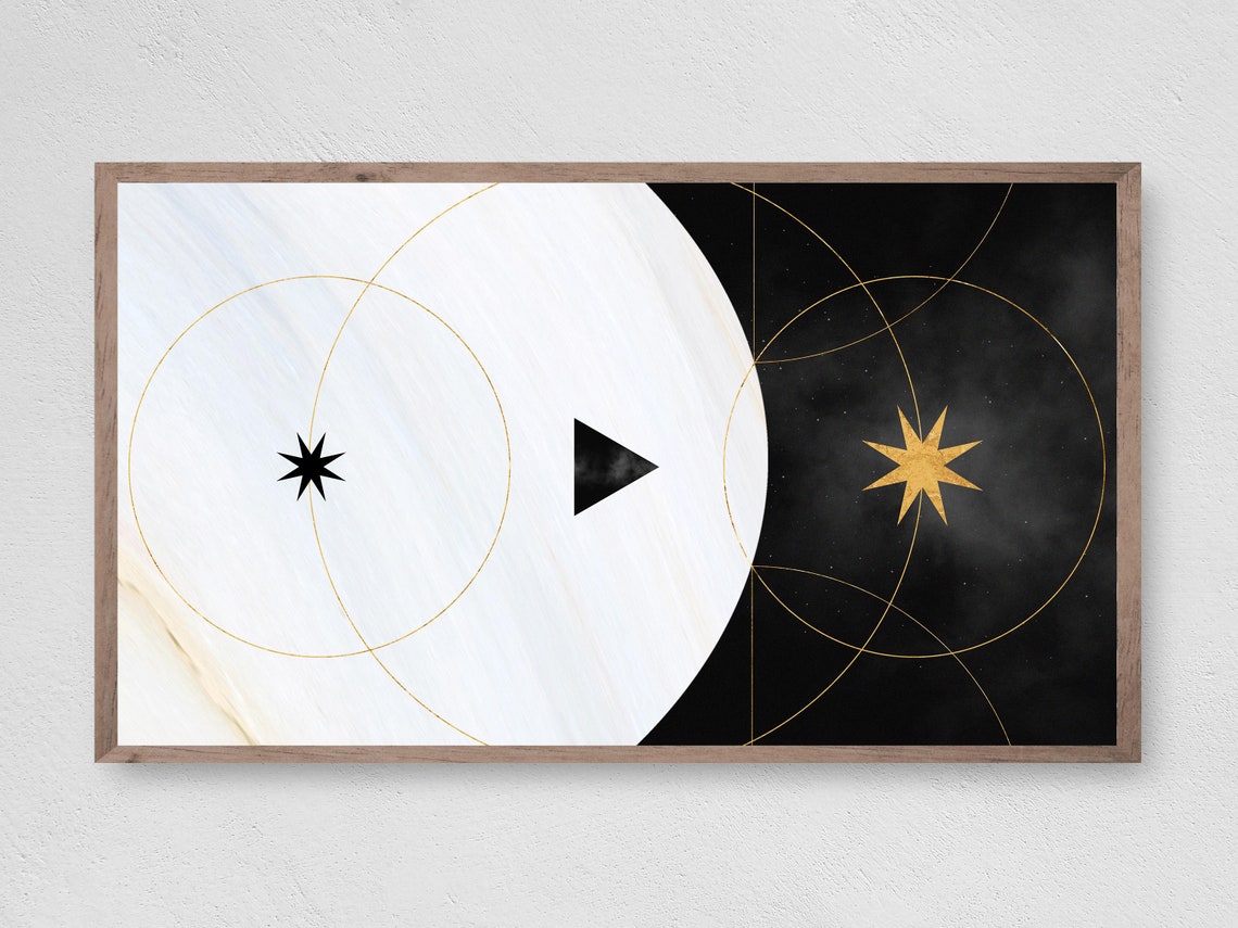 Celestial Black White Moon Gold Star Circles Night Sky Art Wall Poster