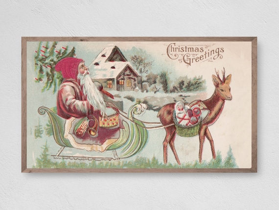 Vintage Santas Delivery Christmas Travel Poster