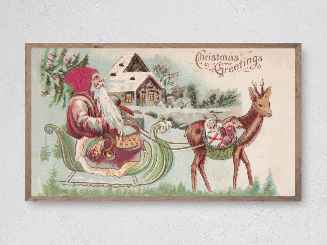 Vintage Santas Delivery Christmas Travel Poster
