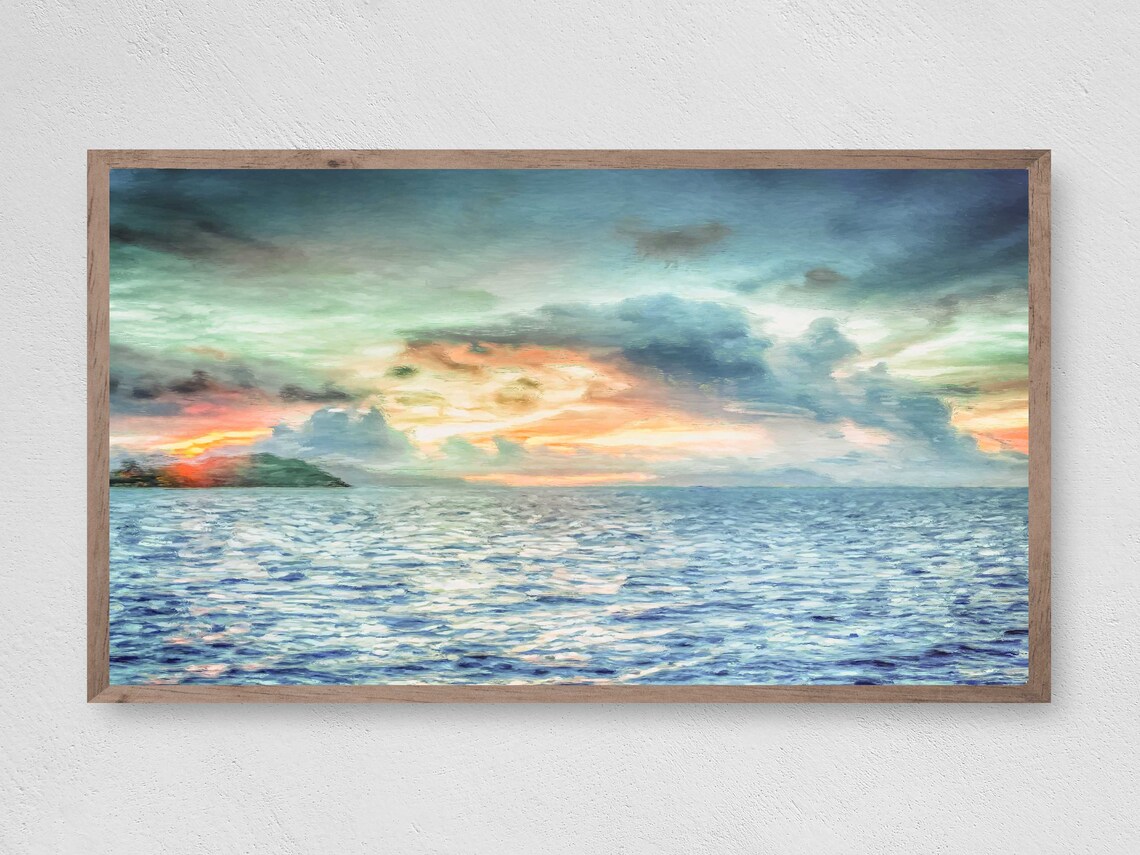 Sunset On The Deep Blue Sea Beach Art Print