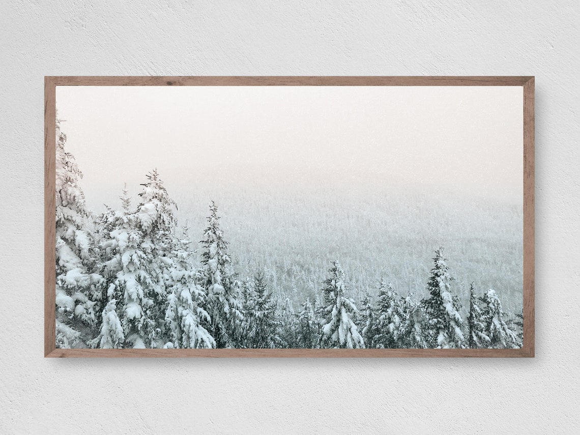 Snowy Pine Forest Winter Panorama Minimalist White Landscape Poster