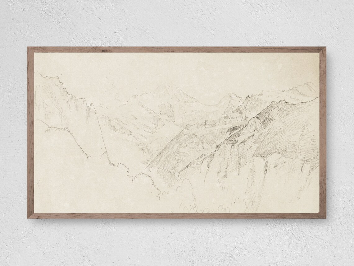 Vintage Mountain Sketch Art Print, Nature Landscape