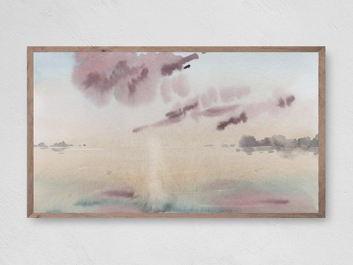 Abstract Sunrise Watercolor Beach Art Print