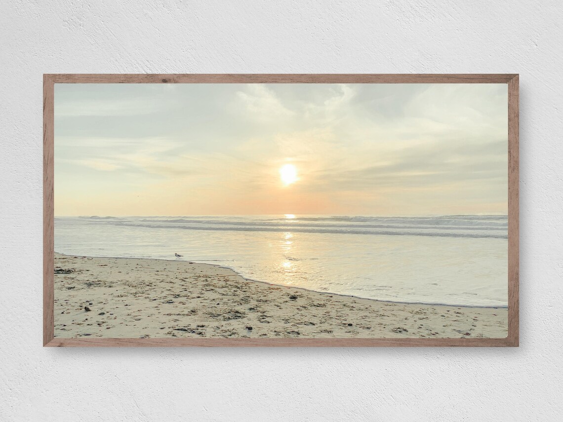 Calm Ocean At Sunset Beach, Coastal Art Print