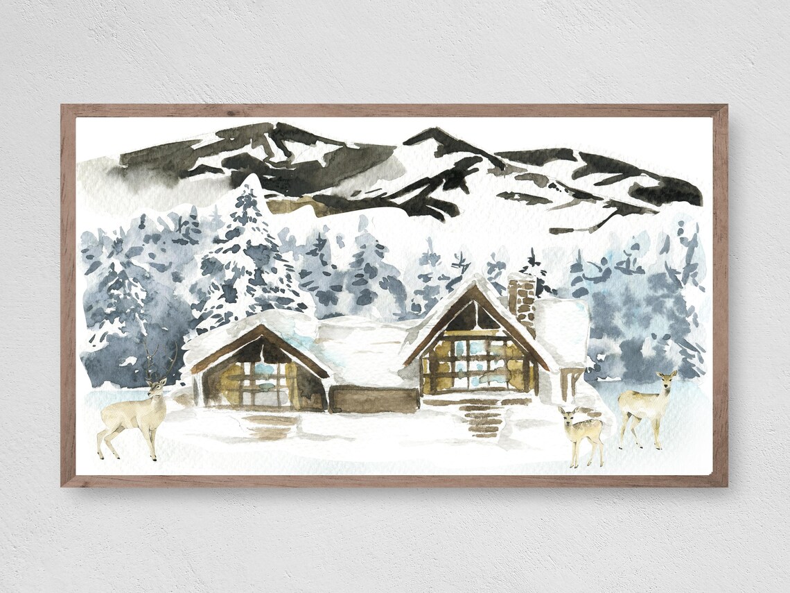 Winter Wonderland Cabin Christmas Wall Art Print